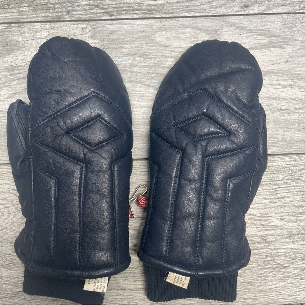 Vintage Kombi Blue Leather Mittens Diamond Pattern Women's Medium - Picture 1 of 8